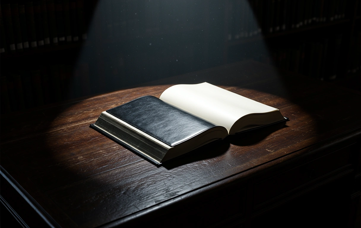 An open book in a quiet library